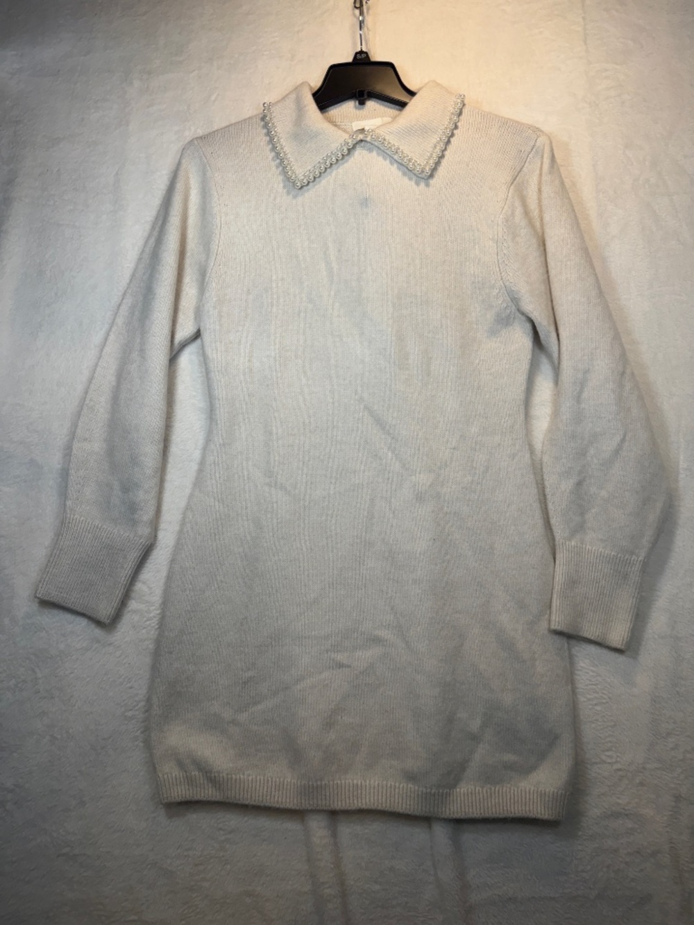 H&M Sweater Dress Womens Size Medium White Mini Pearl Accent Classic - Picture 2 of 9